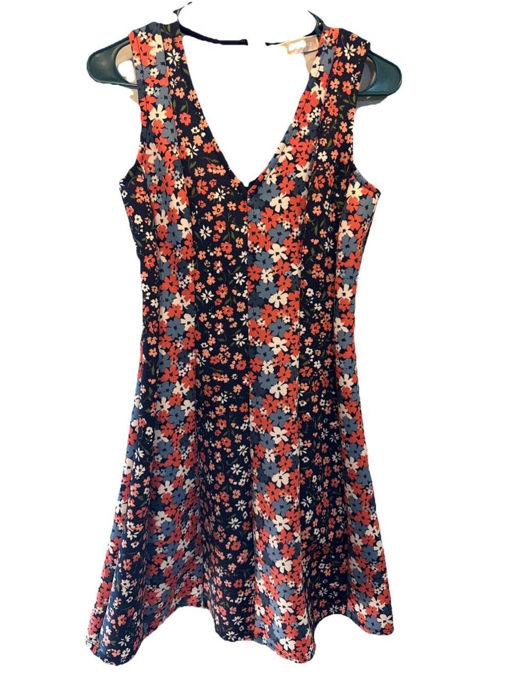 Michael Kors Dress Size XS Sleeveless Mixed Floral Print Scuba Coral Peach/Navy